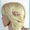 Jewelryrose Gold Comb Aessories Bridal Jewelry Wedding Headpiece Blush Crystal Barrette Hair Piece Drop Delivery 2021 M0Osx