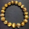 Genuine Natural Gold Rutilated Quartz Bracelet Woman Men Titanium 10mm Clear Round Beads Jewelry From Brazil AAAAAAA