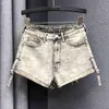 Vintage borduurwerk denim shorts vrouwen zomer hoge taille dunne losse a-lijn jeans vrouwelijke mode 5b933 210427