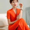 Women Summer Party Jumpsuit High Street Chiffon Elegant V-neck Wide Leg Orange Jumpsuits Rompers Plus Size 3XL 4XL 210625