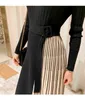 Arrivals Women Fashion Knitted Long Sleeves Office OL Waistband Ladies Casual Pleated Sweater Dresses Vestido Da Festa 210518