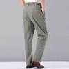 Hommes taille haute Trausers pantalons d'été vêtements nouveauté lin lâche coton bande élastique mince travail Vintage jambes larges pantalon 211013