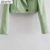 Zevity Women Vintage Long Sleeve Solid Short Slim Blazer Coat Female High Street One Button Outerwear Chic Crop Tops CT719 210930