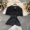 Frauen Sommer Mode gekerbte Hals Kurzarm Slim Fit Hemden Tops + Röcke Zweiteilige Sets S829 210527