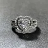 Ins top verkopen trouwringen luxe sieraden 925 sterling zilveren handgemaakte pave witte saffier cz diamant edelstenen eeuwigheid vrouwen bruids hart ring voor minnaar cadeau