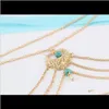 Anklets Jewelryethnic Turquoise Beads Anklet Hollow Vintage Multi-Layer Chic Tassel Foot Chain Ankle Bracelet Body Jewelry Beach Fashion 1815