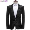 Fantazyjne Kwiatowe Luksusowe Tuxedo Blazer Mężczyźni Slim Fit Single Buttn Mens Sukienka Kurtka Wedding Party Obiad Blazer Homme 210522