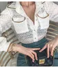 Mode Vintage femmes élégantes dentelle Perspective Turn-Down Shirt Tops et jupe crayon en cuir PU bureau simple deux pièces ensemble 210518