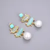 GuaiGuai Jewelry Freshwater White Pearl Blue Turquoise Green Amazonite Dangle Stud Earrings For Women Real Gems Stone Lady Fashion6385902