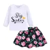 Mudkingdom Set di vestiti per ragazze Love Long Sleeve Spring Gonna per bambini Outfit Floral Little Big Sister Cute 210615