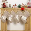 Linne Broderi Creative Cartoon Christmas Sock Tree Decoration Kid Present Pendant Candy Väskor