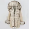 OFTBUY Mode Winter Jacke Frauen Echt Pelzmantel Natürliche Echt Pelz Kragen Lose Lange Parkas Big Pelz Oberbekleidung Abnehmbare 211110