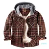 豪華な冬のカジュアルな格子縞のフード付きベート厚い温かい男性シャツメンズコットンルーズロングスベートシャツ