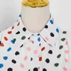 Dot print patchwork bowknot klänning för kvinnor lapel kortärmad hög midja casual midi klänningar kvinnlig mode sommar 210520