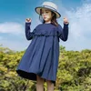 Grandes filles robe 2021 printemps enfants vêtements à manches longues coton robe à volants adolescents enfants bleu patchwork robe froncée âge 4-14 Q0716
