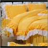 Sets Supplies Textiles & Gardenyellow Pure Color Bedding Set, Twin Full Queen King Cotton Fashion Single Double Home Textile Bed Skirt Pillow