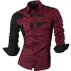 Jeansian Men's Dress Shirts Casual Stylish Long Sleeve Designer Button Down Slim Fit 8397 WineRed 220307