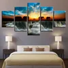 Other Home Decor Modern HD Printed Paintings 5 Panel Elephant Animal Sunset View Wall Art Frame Canvas Living Room Pictures Tableau
