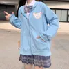 Japan Style Women Hoodies Spring Fashion Kawaii Rabbit Ears Sweatshirt Long Sleeve Loose Embroidery Zip Up Hoodie Coat 210610