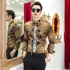 Luxury Golden Casual Shirt Men Long Sleeve Dress Slim Fit Tuxedo s Male Fashion Streetwear Social Night Club 210721