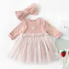 Bärenführer Kleinkind Mädchen Casual Strampler Kleid Mode Frühling Infant Prinzessin Krone Voile Patchwork Bodys Babykleidung 210708