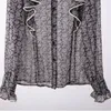 Kvinnor Grå Ruffles Chiffon Blouse Ruffled Long Puff Sleeve Slim High Waist Shirt Fashion Tide Sommar 7d001239 210421