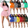 Kadın Eşofmanlar 2 Parça Set Rahat Kıyafetler Katı Renk Uzun Kollu Mahsul Tops Pileli Şort Jogger Suits Kazak Spor 12 Renkler