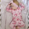 Bebek Kız Romper Pamuk Uzun Kollu Pembe Geyik Baskı Tulum Doğan Giysi Pijama Bebek Giyim Kıyafetleri 210816