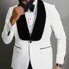 Wit Jacquard Slim Fit Mannen Pakken voor Bruiloft 2 stuk Bruidegom Tuxedo met Zwarte Sjaal Revers Man Mode Set Jacket met Broek X0909