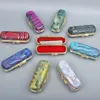 10 sztuk Vintage Małe Chińskie Styl Pudełko z lustrem Silk Brocade Biżuteria Cukierki Pudełka Szminka Przechowywanie Case Lip Gloss Tube