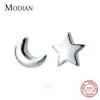 Mode Minimalistisk Star Moon Asymmetri 100% 925 Sterling Silver Anti-Allergy Stud Örhänge För Kvinnor Fina Smycken Brins 210707