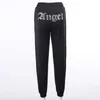 Sweatpants Mulheres Baggy Casual Streetwear Y2K Mid Cintura Cordão Diamante Letras Slim feixe Pants Calças Adolescente Menina Outono Roupas 210604