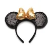 Girl Cute Black Mouse Sequin Crown Ears Hairband Bow Kids Bling Glitter Hair Sticks Bands Holiday Accessories For Children 13 Colors