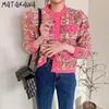 MATAKAWA Corea Chic Fashion Girocollo Maglione monopetto Donna Particle Abbellimento Cardigan lavorato a maglia a maniche lunghe allentato 210513