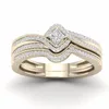 Ehering Ringe 2 stücke Braut Set Elegante Kristall Verlobungsring Luxus Gold Farbe Runde Herz Zirkon Für Frauen Boho Schmuck 2021