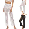 Pantalon femme longue solide mode été couvrir Crochet tricoté plage vacances respirant jambe large lâche femmes Sexy femmes