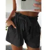 Pure kleur vrouwen zomer shorts losse casual trekkoord taille korte broek voor dames schattige shorts broek met riem plus size 210524