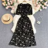 Noir/rose/blanc Floral longue Robe femmes été Sexy col en v à manches courtes taille haute Robe femme une ligne Vestidos décontracté 2021 nouveau Y0603