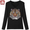 新しいarrrive tiger tshirt ladyダイヤモンドコットンTシャツの女性のトップティーデザイナー女性Tシャツプラスサイズ5xl 210330