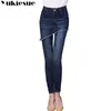 Broderi jeans kvinnlig hög wasit vintage denim kvinna skinny långa penna byxor kjol plus storlek 210809
