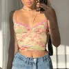 Rockmore Rose Print Patchwork Lace Camis per le donne Sexy senza spalline Low Cut Canotta Y2K Crop Top Summer Club Canotte 210401