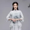 民族服夏中国の伝統的な唐スーツトップヴィンテージの女性シフォンインクプリントグラデーション禅シャツ妖精のファンシーブラウス31506