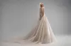 Ersa atelier 2021 vestidos de noiva uma linha vestidos de nupcial manga curta v pescoço lace frisado apliqueiro de mariée