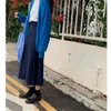 일본식 긴 주름 치마 여성 하이 허리 솔리드 JK 스커트 봄 여름 검은 해군 고등학생 소녀 MIDI Saia 210619