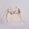 Härlig baby tjej kläder stickad pullover långärmad stereo blomma design tröja 100% bomull topp vinter varma kläder