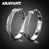 100% 925 Sterling Silver Hoop Boucle D'oreille Pour Les Femmes 40 MM Gommage Grand Cercle Rond Boucles D'oreilles Bijoux Cadeau