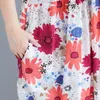 Johnature Vrouwen Print Floral Jurken O-hals Korte Mouw Losse gewaden Zomer Koreaanse Stijl Dameskleding Casual Jurken 210521