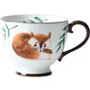 Canecas 400ml Estilo Retro Pintado à Mão Cerâmica Caneca Copos Aveia Leite Chá Café da Manhã Floresta Animal Copo Cozinha Drinkware178g