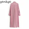 Spring Women Solid Knotted Shirt Dress Female Lapel Collar Sexy Side Slits Casual Long Maxi Plus Size Vestido 210514