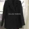 Dameswolmengsels [Elfstyle] - Vrouw Blend Volterra Peacoat Dark Gray Melange Short Coat Double Breasted revers Collar Lange mouwen